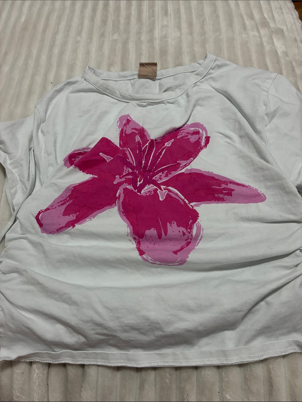 White Crop Top with Pink Floral Print